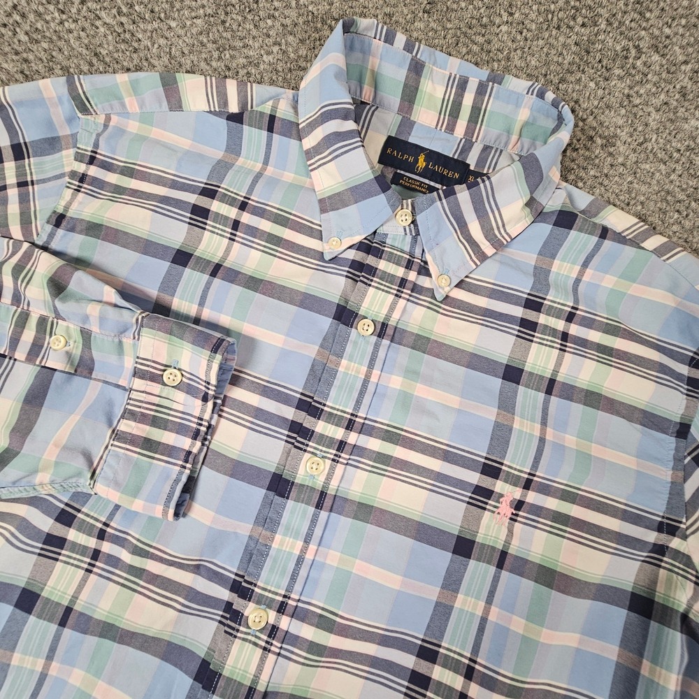 Polo Ralph Lauren Performance Button Down Shirt Classic Fit  Mens XL Blue Pink